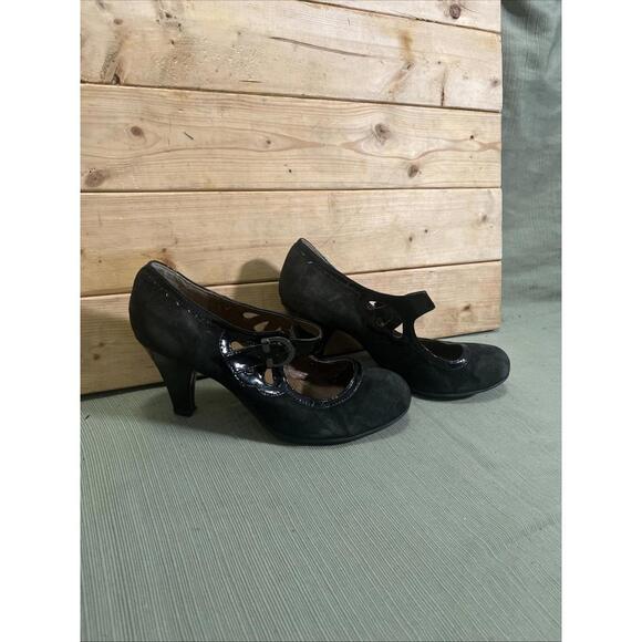 I  Love Comfort Mary Jane Pump Black Suede Leather Casual Strap Heels Sz 8.5 Y2k - Picture 2 of 9